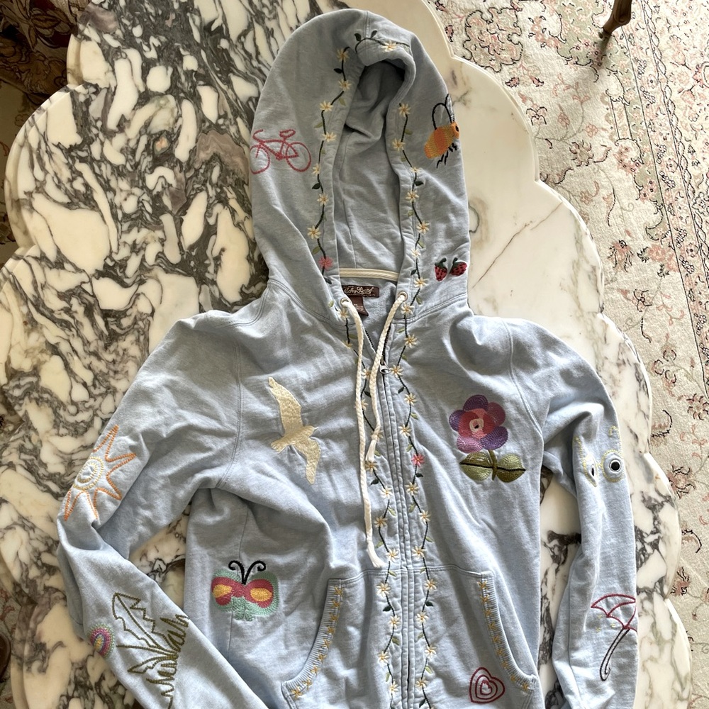 Lucky brand embroidered zip up sweatshirt